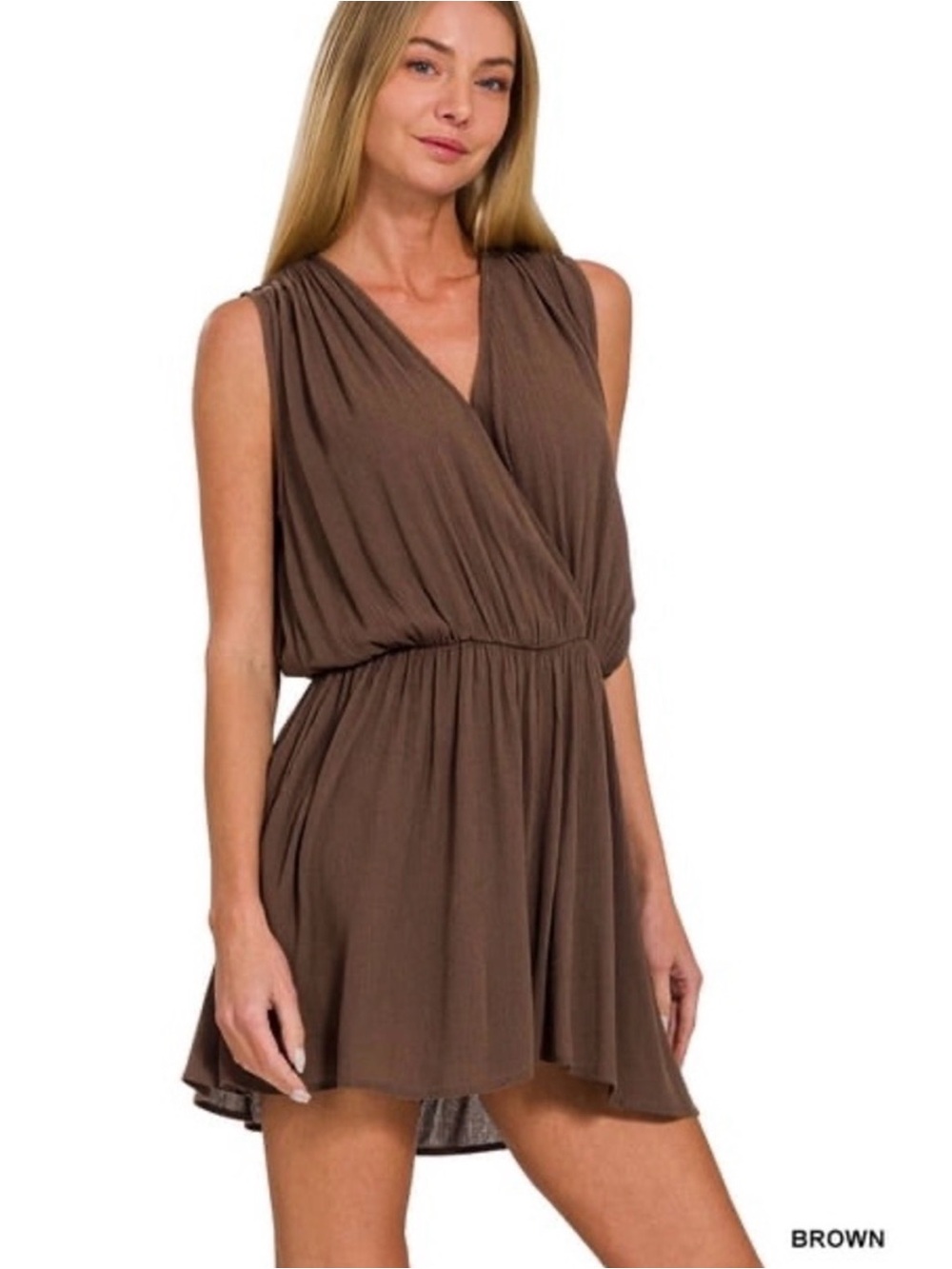 ZENANA Romper Crinkle Fabric Draped Open Back Brown Large Country Boho Fall - Picture 2 of 6